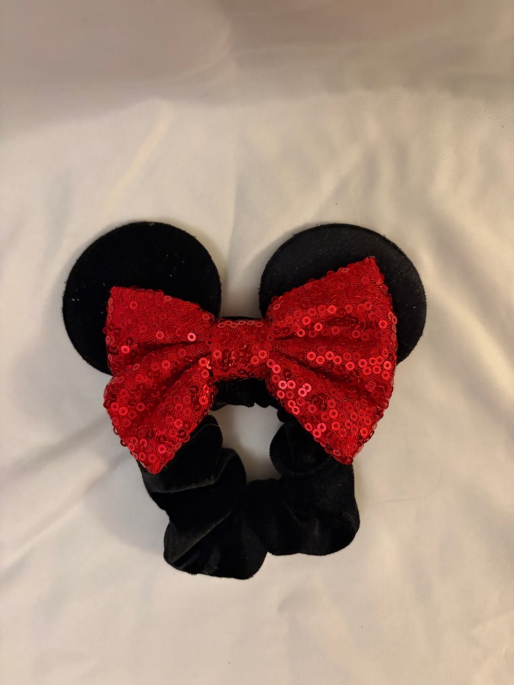 Kids Black Minnie-Style Sequin Bow Hair Scrunchie